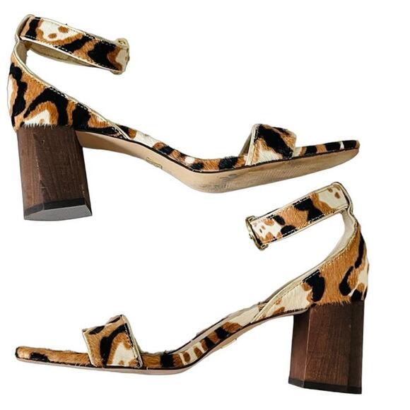 Louise et Cie Leopard Print Wood Heel Ankle Strap Sandal - Picture 1 of 11